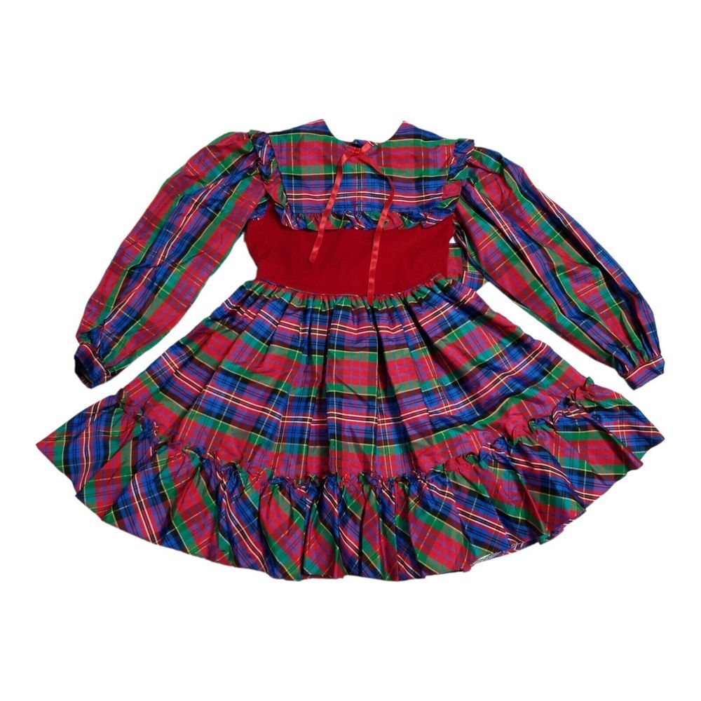 VINTAGE Martha's Miniatures We're Fussy Blue Red Plaid Dress 8 Christmas Rare